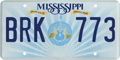 MS license plate BRK773