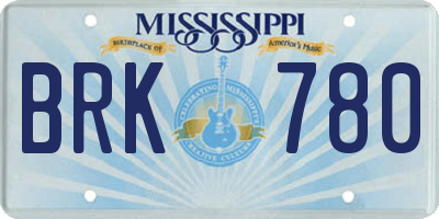 MS license plate BRK780