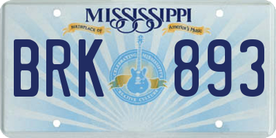 MS license plate BRK893