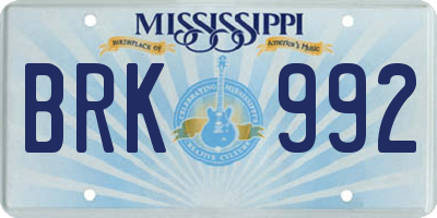 MS license plate BRK992