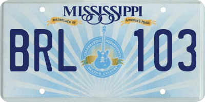MS license plate BRL103