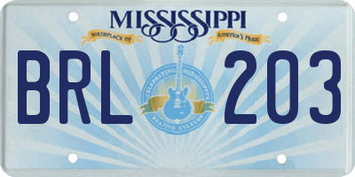 MS license plate BRL203