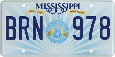 MS license plate BRN978