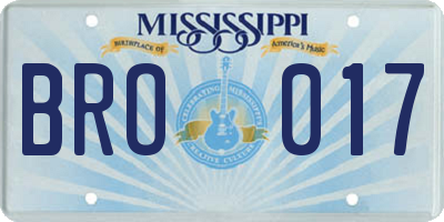 MS license plate BRO017