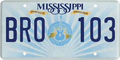 MS license plate BRO103
