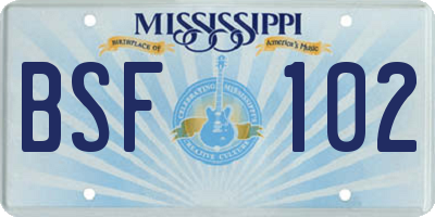 MS license plate BSF102