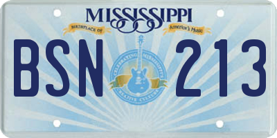 MS license plate BSN213