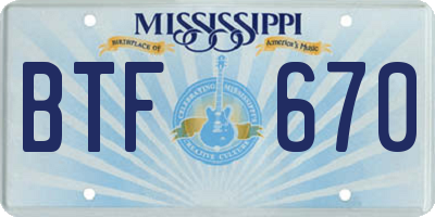 MS license plate BTF670