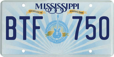 MS license plate BTF750