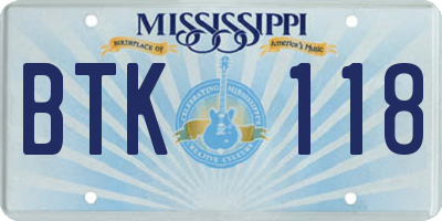 MS license plate BTK118