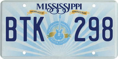 MS license plate BTK298