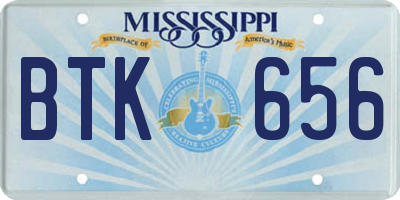 MS license plate BTK656
