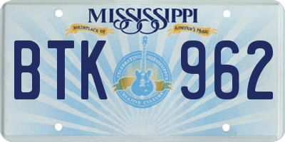 MS license plate BTK962