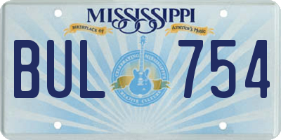 MS license plate BUL754