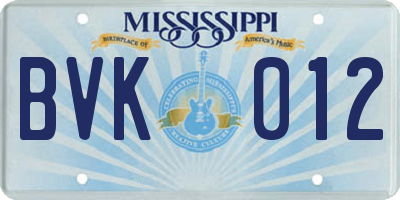 MS license plate BVK012