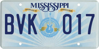 MS license plate BVK017