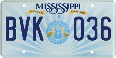 MS license plate BVK036