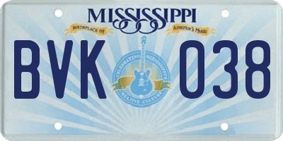 MS license plate BVK038