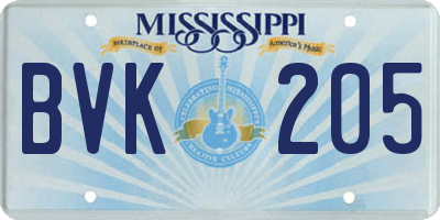 MS license plate BVK205