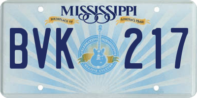 MS license plate BVK217