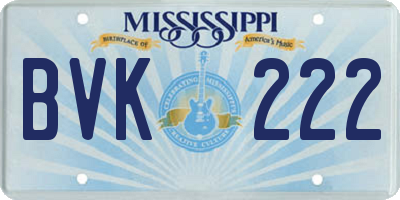 MS license plate BVK222