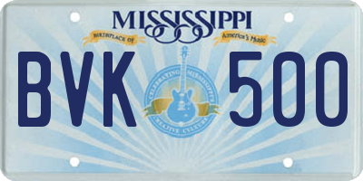 MS license plate BVK500