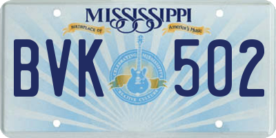 MS license plate BVK502