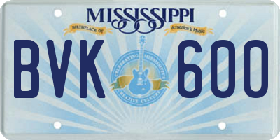 MS license plate BVK600
