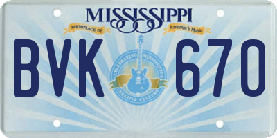 MS license plate BVK670