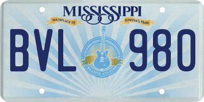 MS license plate BVL980