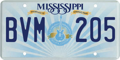 MS license plate BVM205