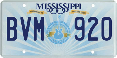 MS license plate BVM920