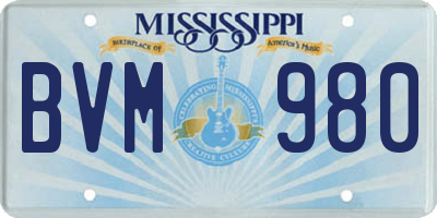 MS license plate BVM980