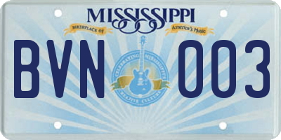 MS license plate BVN003