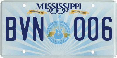 MS license plate BVN006