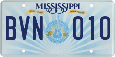 MS license plate BVN010