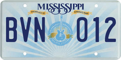 MS license plate BVN012