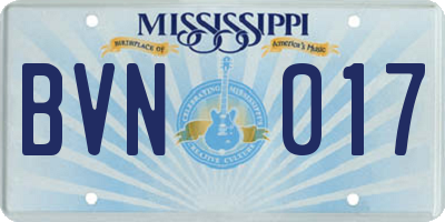 MS license plate BVN017