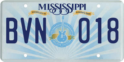 MS license plate BVN018