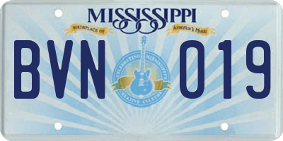 MS license plate BVN019