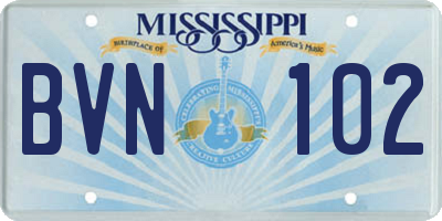 MS license plate BVN102