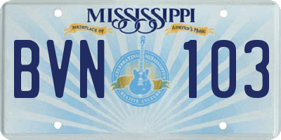 MS license plate BVN103