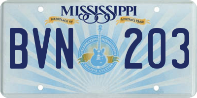 MS license plate BVN203