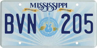 MS license plate BVN205