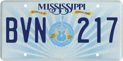 MS license plate BVN217