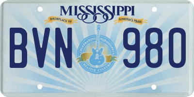MS license plate BVN980
