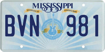 MS license plate BVN981