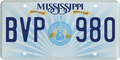 MS license plate BVP980