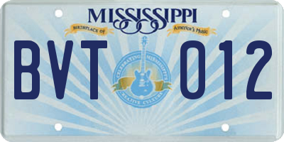 MS license plate BVT012