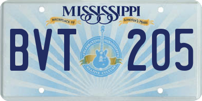 MS license plate BVT205